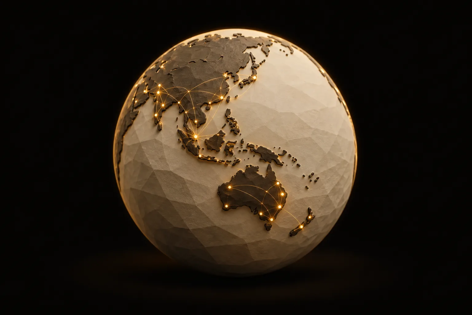 Handcrafted tan clay globe showing Asia & Pacific