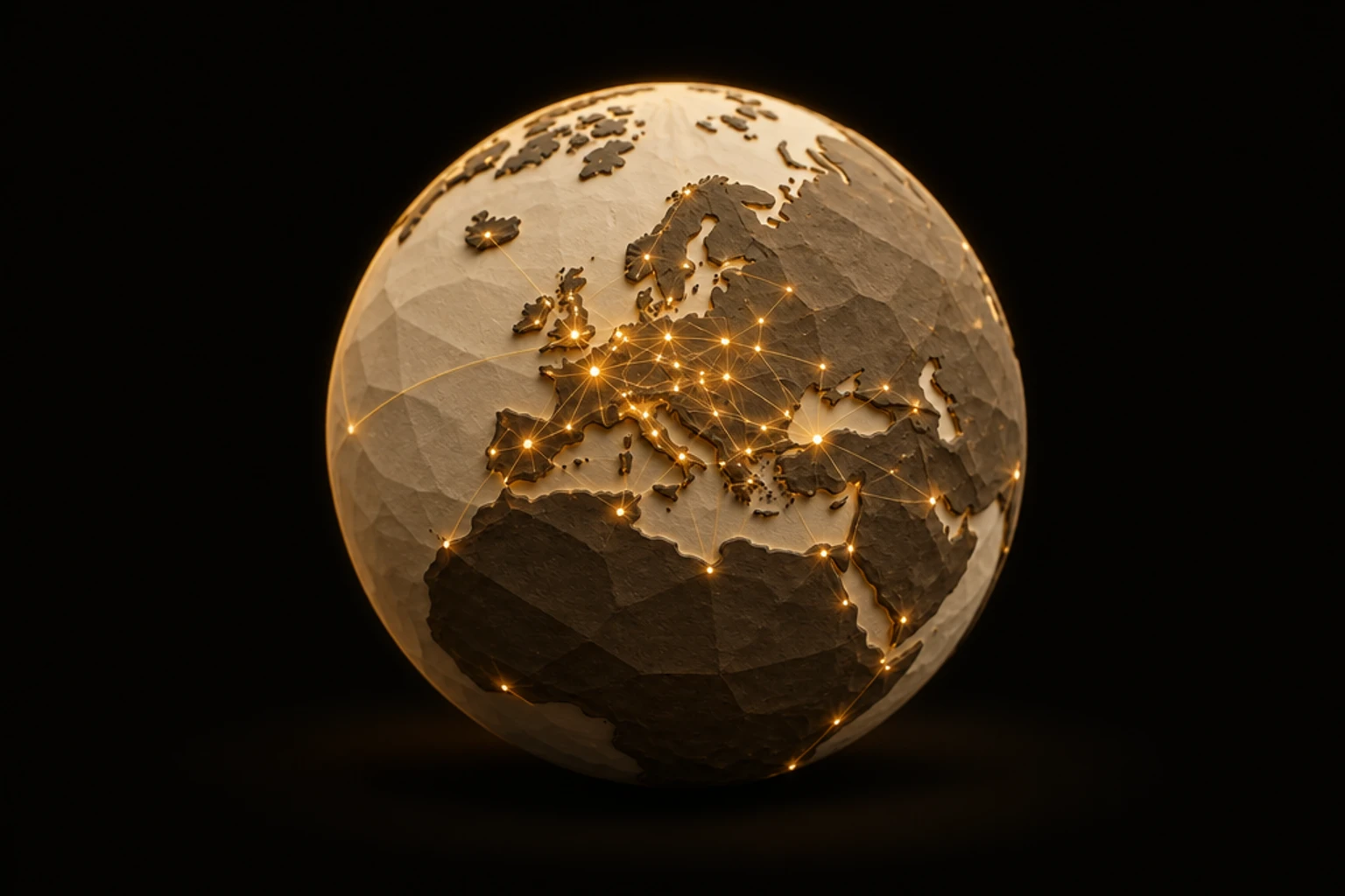 Handcrafted tan clay globe showing Europe